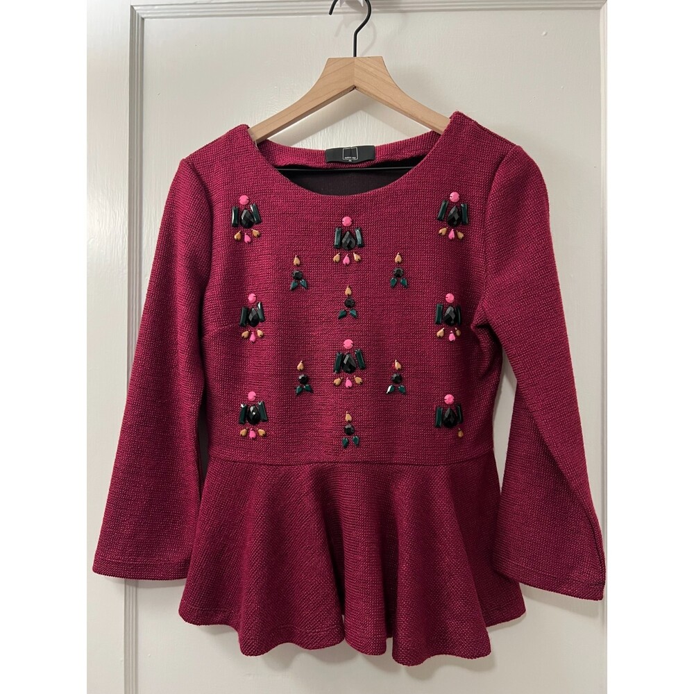 Anthropologie Dolce Vita Women's Gem Drop Peplum Top Raspberry Pink Size M